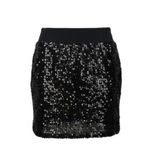 Lily White Black Sequin Pull On Form Fitting Bodycon Mini Skirt Size Small